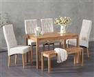 York 120cm Solid Oak Dining Table with 4 Grey Maya Chairs with 2 Oak Benches