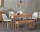 York 120cm Solid Oak Dining Table With 4 White Orson Faux Leather Chairs And 2 York Benches
