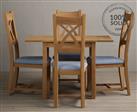 Extending York 70cm Solid Oak Dining Table With 4 Blue X Back Chairs