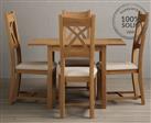 Extending York 70cm Solid Oak Dining Table With 4 Linen X Back Chairs