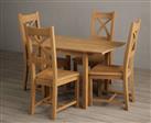 Extending York 70cm Solid Oak Dining Table With 4 Light Grey X Back Chairs
