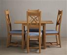 Extending York 70cm Solid Oak Dining Table With 4 Blue X Back Chairs