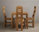 York 80cm Solid Oak Dining Table With 4 Blue Flow Back Chairs