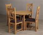 Extending York 90cm Solid Oak Dining Table With 4 Light Grey X Back Chairs