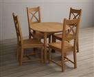 Extending York 90cm Solid Oak Dining Table With 4 Oak X Back Chairs