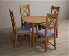 Extending York 90cm Solid Oak Dining Table With 4 Light Grey X Back Chairs