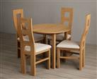 Extending York 90cm Solid Oak Dining Table With 4 Brown Flow Back Chairs