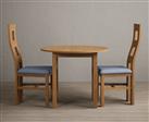 Extending York 90cm Solid Oak Dining Table With 4 Blue Flow Back Chairs