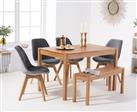 York 120cm Solid Oak Dining Table With 4 Grey Orson Velvet Chairs And 2 York Benches