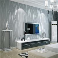 Modern Silver 3D Wave Stripe Non Woven Embossed Wallpaper Roll