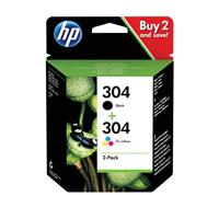 HP 304 2 Pack Tri-colour Black Original Ink Cartridge 3JB05AE HP3JB05AE