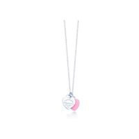 (Pink Enamel) Double Heart Tag Pendant Necklace 925 silver