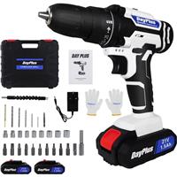 21V Cordless Drill Driver Kit with 2 Li-Ion Batteries 3/8'' Keyless Clutch 25+1 Torque Setting