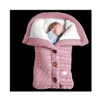 (Pink) Infant Baby Swaddle Sleeping Bag Stroller Wrap Knitted Blanket Thicken Wool Lamb