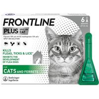 FRONTLINE Plus Flea & Tick Treatment for Cats and Ferrets - 6 Pipettes, 6 Count (Pack of 1)