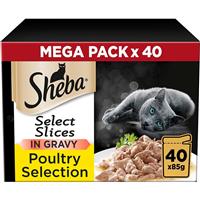 Sheba Select Slices Poultry Collection in Gravy 40 Pouches, Adult Wet Cat Food, Megapack (40 x 85 g)