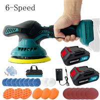 6 inch Cordless Car Polisher Buffer Sander 6-Speed Polishing machine+2xBattery+Charger-Compatible with Makita 18V-21V