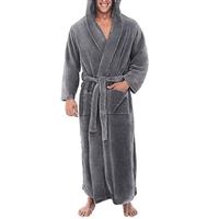 (Men's Winter Warm Hooded Fleece Long Dressing Gown Bathrobe Towelling Bath Robe) Men's Winter Warm Hooded Fleece Long Dressing Gown Bathrobe Towellin