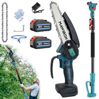 Cordless Telescopic Pole Chainsaw Extendable+2Battery 5.5A+Charger-Makita Compatible