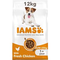 IAMS Complete Dry Dog Food for Adult 1+ Small and Medium Breeds with Chicken 12 kg