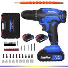 (Drill and Screwdriver Set 45Nm Power Tool 2 Batteries and 29pcs bit Feature LED Light and Hammer) C
