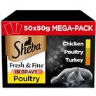50 x 50g Sheba Fresh & Fine Adult Wet Cat Food Pouches Mixed Poultry in Gravy