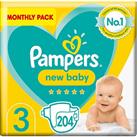 Pampers Size 3 New Baby Nappies, 204 Count, Protection For Sensitive Newborn Skin (6-10 kg / 13-22 l