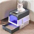 (Grey) Fully Enclosed Cat Litter Box with UV Sterilization