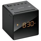 Sony FM/AM Modern Small Cube Clock Radio with Alarm and Snooze - Black, ICF-C1