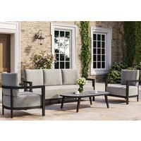 Aluminium & Fabric 3 Seater Garden Sofa Set with Grey Cushions - Alina - Rattan Direct