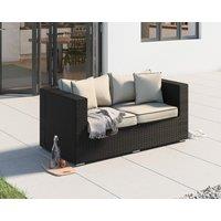 2 Seater Rattan Sofa in Black & White - Ascot - Rattan Direct