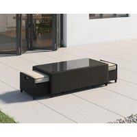 Rattan Garden Coffee Table with 2 Footstools in Black & White - Ascot - Rattan Direct