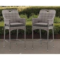 Pair of Rattan Garden Bar Stools in Grey - Porto - Rattan Direct