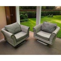 Lisbon Pair of Rattan Garden Swivel Chairs in Grey - Rattan Direct