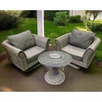 Rattan Garden Set with 2 Swivel Chairs & Bistro Ice Bucket Table in Grey - Lisbon - Rattan Direct