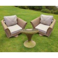 Rattan Garden Set with 2 Swivel Chairs & Bistro Ice Bucket Table in Willow - Lisbon - Rattan Direct