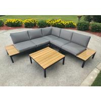 Aluminium & Teak 4 Dining Set with Fire Pit - Sequoyah - Rattan Direct