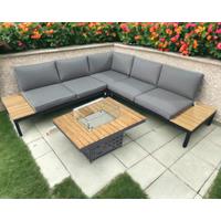 Sequoyah Aluminium & Teak Sofa Set with Firepit Table - Rattan Direct