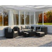 3 Seater Rattan Conservatory Sofa & Armchair Set in Black & White - Ascot - Rattan Direct