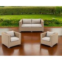 Ascot 2 Seater Rattan Garden Sofa with Armchairs in Willow - Rattan Direct