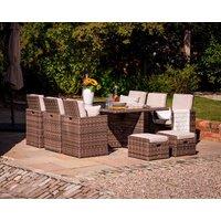 6 Seat Rattan Garden Cube Dining Set in Truffle Brown with Footstools - 13 Piece - Barcelona - Rattan Direct