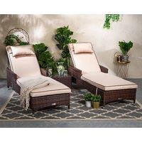 Rattan Garden Reclining Sun Lounger Set in Brown - Cambridge - Rattan Direct