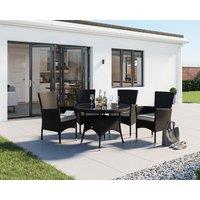 4 Rattan Chairs & Small Round Dining Table Set in Black & White - Cambridge - Rattan Direct