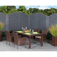 4 Stackable Rattan Garden Chairs & Open Leg Rectangular Table Set in Brown - Cambridge - Rattan Direct