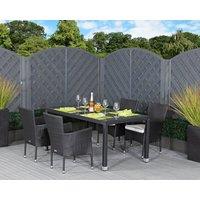 4 Stackable Rattan Garden Chairs & Open Leg Rectangular Table Set in Black & White - Cambridge - Rattan Direct