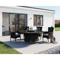 Cambridge 4 Rattan Garden Chairs & Large Round Dining Table Set in Black & White - Cambridge - Rattan Direct