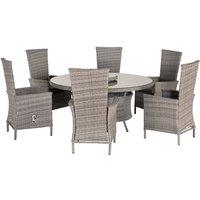 6 Rattan Reclining Chairs & Large Round Table Set in Grey - Cambridge - Rattan Direct