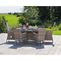 2 Reclining + 4 Non-Reclining Rattan Garden Chairs & Large Round Dining Table Set in Grey - Cambridge - Rattan Direct