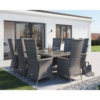 8 Reclining Chairs & Large Rectangular Dining Table Set in Grey - Cambridge - Rattan Direct