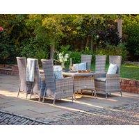 6 Seat Rattan Garden Dining Set With Large Rectangular Table in Grey With - Cambridge - Rattan Direct